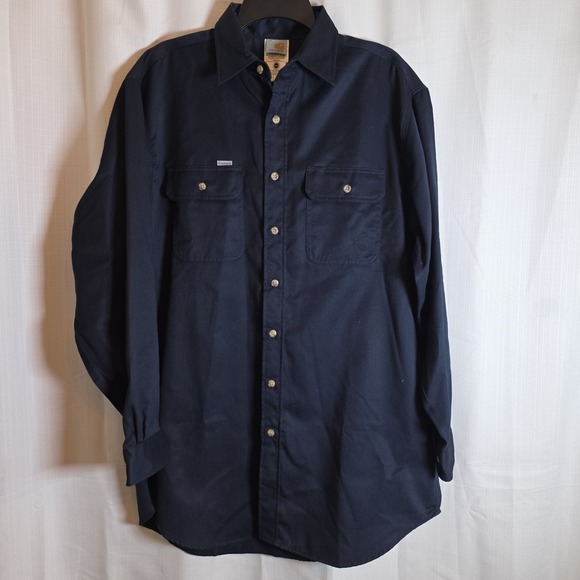 Carhartt Other - Carhartt Work Shirt Men's L Tall Navy Blue Button-Up Long Sleeve 2 Pocket S78